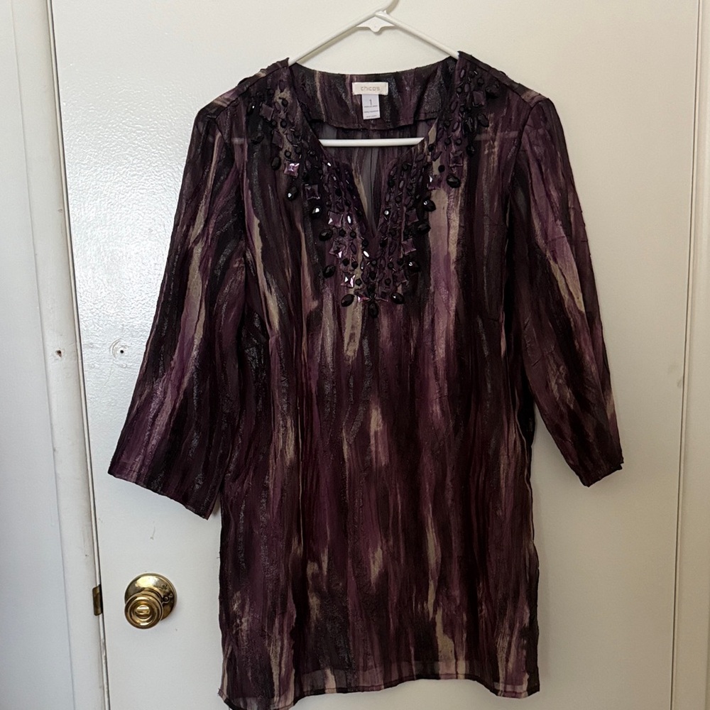 Chico's Purple and Black Blouse with Embellishments